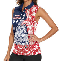 Wallis And Futuna Christmas Women Sleeveless Polo Shirt Seashell Xmas Tree Tribal Waves - Polynesian Pride