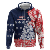 Wallis And Futuna Christmas Zip Hoodie Seashell Xmas Tree Tribal Waves - Polynesian Pride