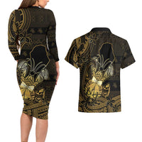 Niue Christmas Couples Matching Long Sleeve Bodycon Dress and Hawaiian Shirt Niuean Crab Xmas Tribal Waves - Polynesian Pride