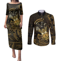 Niue Christmas Couples Matching Puletasi and Long Sleeve Button Shirt Niuean Crab Xmas Tribal Waves - Polynesian Pride