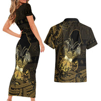Niue Christmas Couples Matching Short Sleeve Bodycon Dress and Hawaiian Shirt Niuean Crab Xmas Tribal Waves - Polynesian Pride