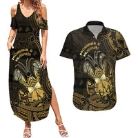 Niue Christmas Couples Matching Summer Maxi Dress and Hawaiian Shirt Niuean Crab Xmas Tribal Waves - Polynesian Pride