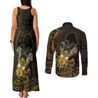 Niue Christmas Couples Matching Tank Maxi Dress and Long Sleeve Button Shirt Niuean Crab Xmas Tribal Waves - Polynesian Pride