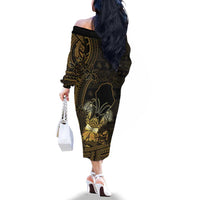 Niue Christmas Family Matching Off The Shoulder Long Sleeve Dress and Hawaiian Shirt Niuean Crab Xmas Tribal Waves - Polynesian Pride