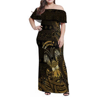 Niue Christmas Family Matching Off Shoulder Maxi Dress and Hawaiian Shirt Niuean Crab Xmas Tribal Waves - Polynesian Pride