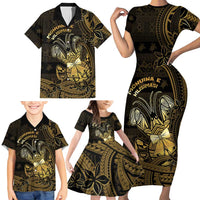 Niue Christmas Family Matching Short Sleeve Bodycon Dress and Hawaiian Shirt Niuean Crab Xmas Tribal Waves - Polynesian Pride