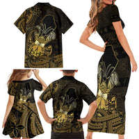 Niue Christmas Family Matching Short Sleeve Bodycon Dress and Hawaiian Shirt Niuean Crab Xmas Tribal Waves - Polynesian Pride
