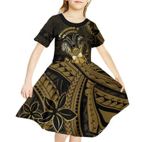 Niue Christmas Kid Short Sleeve Dress Niuean Crab Xmas Tribal Waves - Polynesian Pride