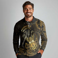 Niue Christmas Long Sleeve Polo Shirt Niuean Crab Xmas Tribal Waves - Polynesian Pride