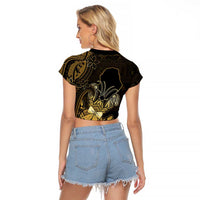 Niue Christmas Raglan Cropped T Shirt Niuean Crab Xmas Tribal Waves - Polynesian Pride