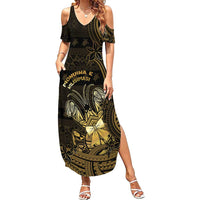 Niue Christmas Summer Maxi Dress Niuean Crab Xmas Tribal Waves DT05 Women Gold - Polynesian Pride