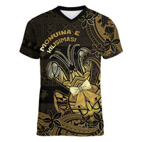 Niue Christmas Women V-Neck T-Shirt Niuean Crab Xmas Tribal Waves DT05 Female Gold - Polynesian Pride