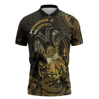 Niue Christmas Zipper Polo Shirt Niuean Crab Xmas Tribal Waves DT05 Gold - Polynesian Pride