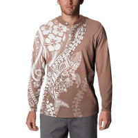 Hawaii Puakenikeni And Maile Lei Button Sweatshirt Brown Polynesian Shark Tattoo DT05 - Polynesian Pride