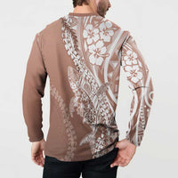 Hawaii Puakenikeni And Maile Lei Button Sweatshirt Brown Polynesian Shark Tattoo DT05 - Polynesian Pride