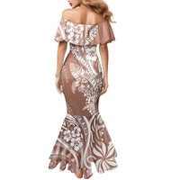 Hawaii Puakenikeni And Maile Lei Family Matching Mermaid Dress and Hawaiian Shirt Brown Polynesian Shark Tattoo DT05