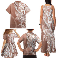 Hawaii Puakenikeni And Maile Lei Family Matching Tank Maxi Dress and Hawaiian Shirt Brown Polynesian Shark Tattoo DT05