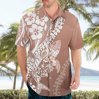 Hawaii Puakenikeni And Maile Lei Hawaiian Shirt Brown Polynesian Shark Tattoo DT05