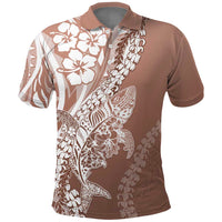 Hawaii Puakenikeni And Maile Lei Polo Shirt Brown Polynesian Shark Tattoo DT05