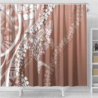 Hawaii Puakenikeni And Maile Lei Shower Curtain Brown Polynesian Shark Tattoo DT05