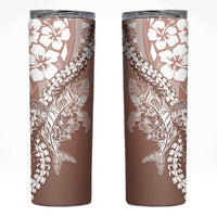 Hawaii Puakenikeni And Maile Lei Skinny Tumbler Brown Polynesian Shark Tattoo DT05