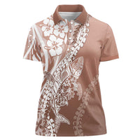 Hawaii Puakenikeni And Maile Lei Women Polo Shirt Brown Polynesian Shark Tattoo DT05