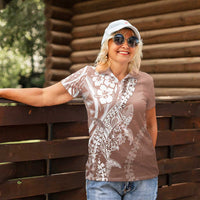 Hawaii Puakenikeni And Maile Lei Women Polo Shirt Brown Polynesian Shark Tattoo DT05