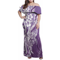 Hawaii Puakenikeni And Maile Lei Family Matching Off Shoulder Maxi Dress and Hawaiian Shirt Violet Polynesian Shark Tattoo DT05