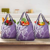 Hawaii Puakenikeni And Maile Lei Grocery Bag Violet Polynesian Shark Tattoo DT05