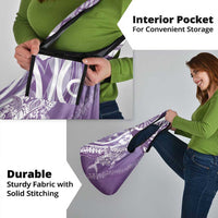 Hawaii Puakenikeni And Maile Lei Grocery Bag Violet Polynesian Shark Tattoo DT05