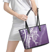 Hawaii Puakenikeni And Maile Lei Leather Tote Bag Violet Polynesian Shark Tattoo DT05