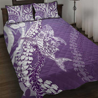 Hawaii Puakenikeni And Maile Lei Quilt Bed Set Violet Polynesian Shark Tattoo DT05