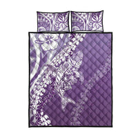 Hawaii Puakenikeni And Maile Lei Quilt Bed Set Violet Polynesian Shark Tattoo DT05