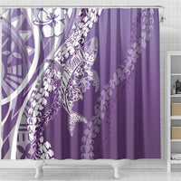 Hawaii Puakenikeni And Maile Lei Shower Curtain Violet Polynesian Shark Tattoo DT05