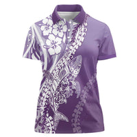 Hawaii Puakenikeni And Maile Lei Women Polo Shirt Violet Polynesian Shark Tattoo DT05