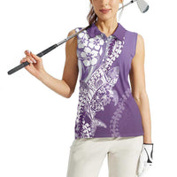 Hawaii Puakenikeni And Maile Lei Women Sleeveless Polo Shirt Violet Polynesian Shark Tattoo DT05