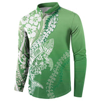 Hawaii Puakenikeni And Maile Lei Button Sweatshirt Green Polynesian Shark Tattoo DT05 - Polynesian Pride