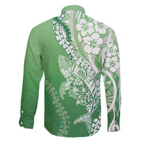 Hawaii Puakenikeni And Maile Lei Family Matching Long Sleeve Bodycon Dress and Hawaiian Shirt Green Polynesian Shark Tattoo DT05