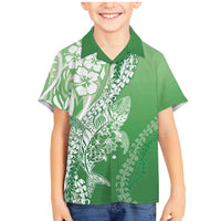 Hawaii Puakenikeni And Maile Lei Family Matching Mermaid Dress and Hawaiian Shirt Green Polynesian Shark Tattoo DT05