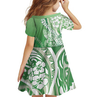 Hawaii Puakenikeni And Maile Lei Family Matching Off Shoulder Short Dress and Hawaiian Shirt Green Polynesian Shark Tattoo DT05