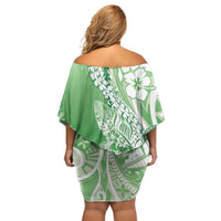 Hawaii Puakenikeni And Maile Lei Family Matching Off Shoulder Short Dress and Hawaiian Shirt Green Polynesian Shark Tattoo DT05