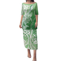 Hawaii Puakenikeni And Maile Lei Family Matching Puletasi and Hawaiian Shirt Green Polynesian Shark Tattoo DT05