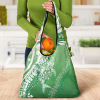 Hawaii Puakenikeni And Maile Lei Grocery Bag Green Polynesian Shark Tattoo DT05