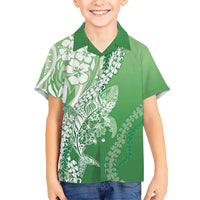 Hawaii Puakenikeni And Maile Lei Hawaiian Shirt Green Polynesian Shark Tattoo DT05