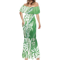 Hawaii Puakenikeni And Maile Lei Mermaid Dress Green Polynesian Shark Tattoo DT05