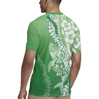 Hawaii Puakenikeni And Maile Lei Rugby Jersey Green Polynesian Shark Tattoo DT05