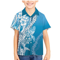 Hawaii Puakenikeni And Maile Lei Family Matching Mermaid Dress and Hawaiian Shirt Blue Polynesian Shark Tattoo DT05