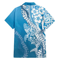 Hawaii Puakenikeni And Maile Lei Family Matching Puletasi and Hawaiian Shirt Blue Polynesian Shark Tattoo DT05