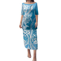 Hawaii Puakenikeni And Maile Lei Family Matching Puletasi and Hawaiian Shirt Blue Polynesian Shark Tattoo DT05