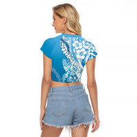 Hawaii Puakenikeni And Maile Lei Raglan Cropped T Shirt Blue Polynesian Shark Tattoo DT05 - Polynesian Pride